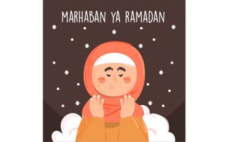 Marhaban Ya Ramadan with Kid Illustration