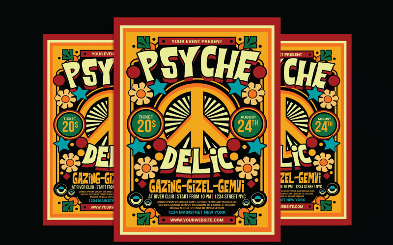Psychedelic Music Flyer Template Corporate Identity