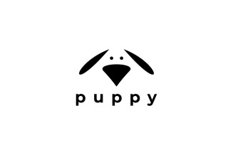 Puppy Dog Mascot Head Negative Logo