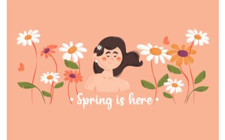 Spring with Beautiful Girl Illustration
