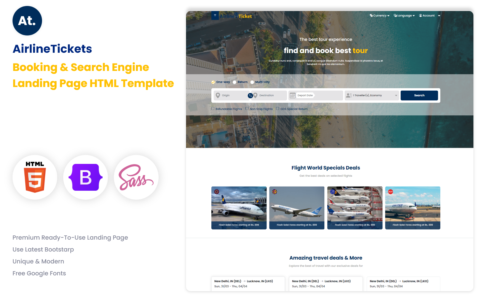 Airline Tickets - Airline Ticket Booking & Search Engine Landing Page