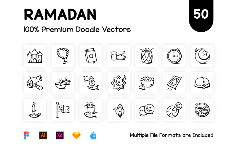 Collection of Hand Drawn Ramadan Icons Icon Set