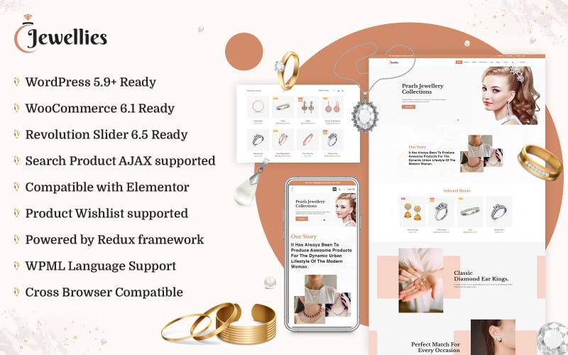 Jewellies - Online Jewellery Shopping Elementor Woocommerce Theme With AI Content Generator WooCommerce Theme