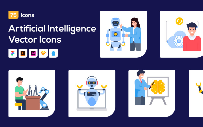 75 Artificial Intelligence Vector Icon Icon Set