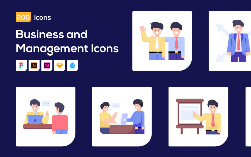 200 Business Management Icon Vectors Icon Set