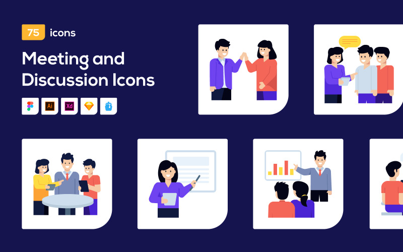 75 Business Meeting Vector Icons Icon Set