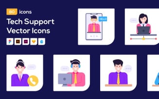80 Flat Customer Support Vector Icons