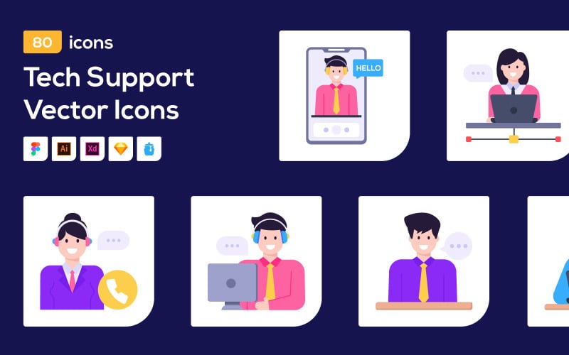80 Flat Customer Support Vector Icons Icon Set