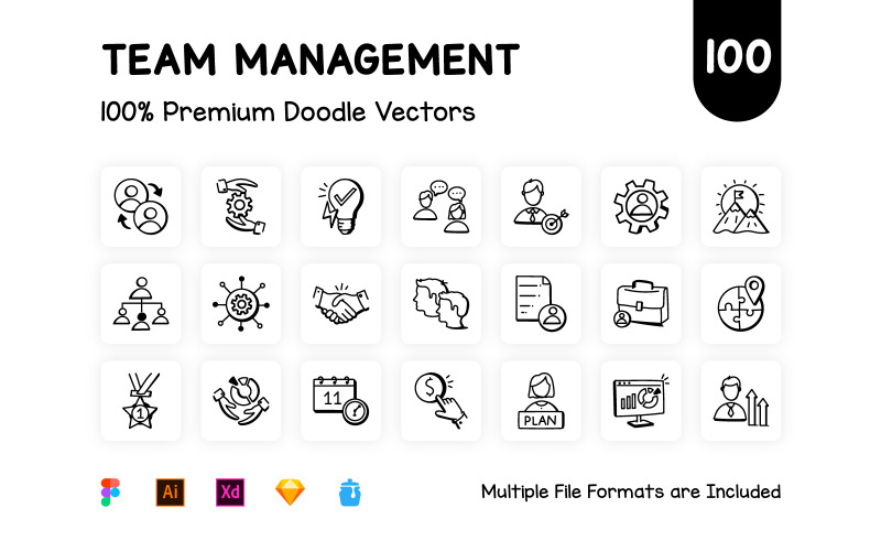 100 Management Team Icon Vectors Icon Set