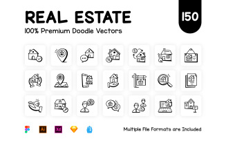 Pack of 150 Doodle Real Estate Icons