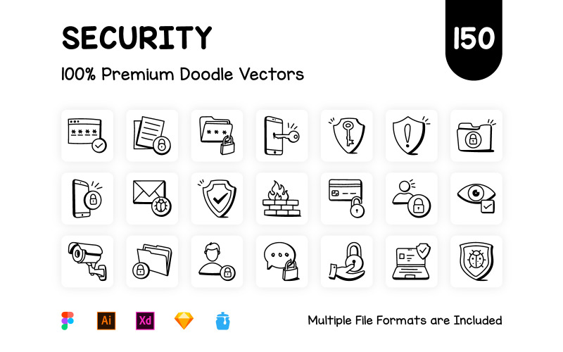 Set of Trendy Doodle Security Icons Icon Set
