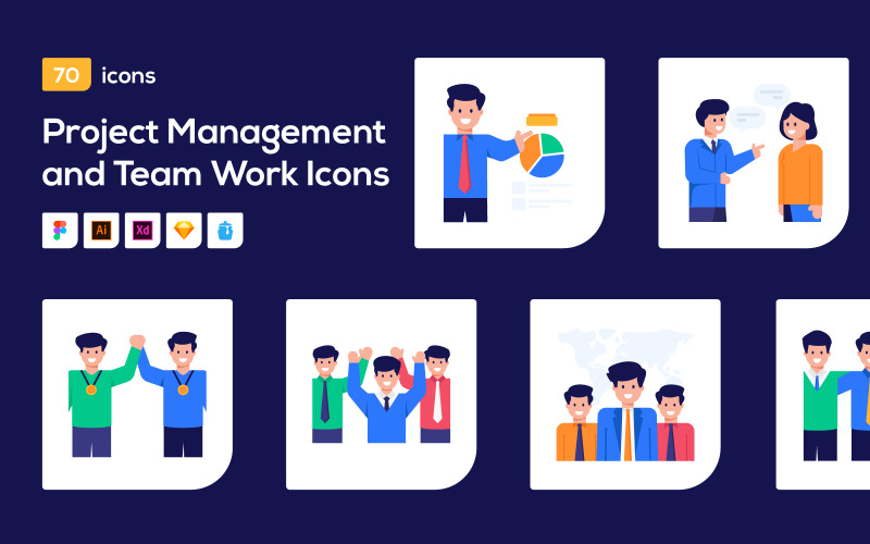 70 Teamwork Character Vector Icons Icon Set