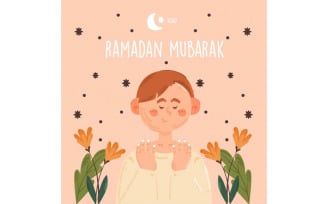 Ramadan Mubarak with Kid Illustration