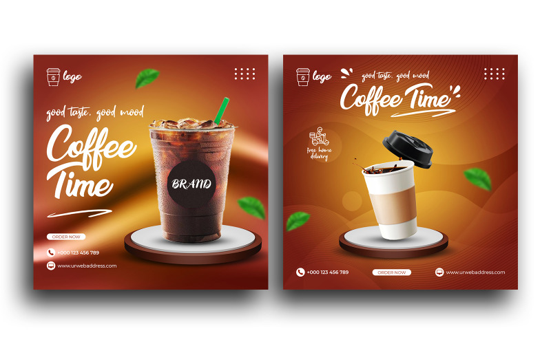 Coffee shop drink menu promotion instagram post banner template Social Media