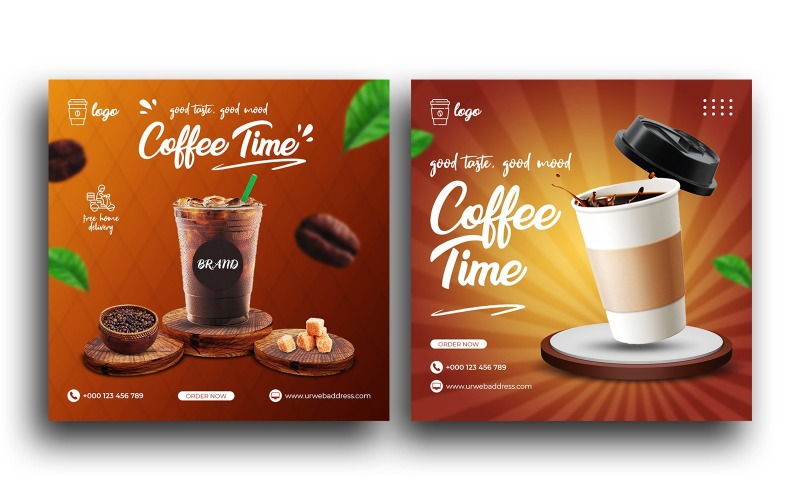 Coffee shop drink menu promotion social media post Instagram post banner template Social Media