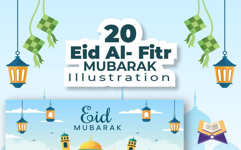 20 Happy Eid Al-Fitr Mubarak background illustration Illustration