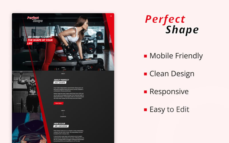Perfect Shape - Gym Landing Page HTML Template Landing Page Template