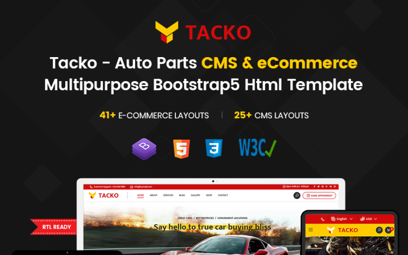Tacko | Free Multipurpose Auto Parts and Accessories Bootstrap 5 Template Website Template