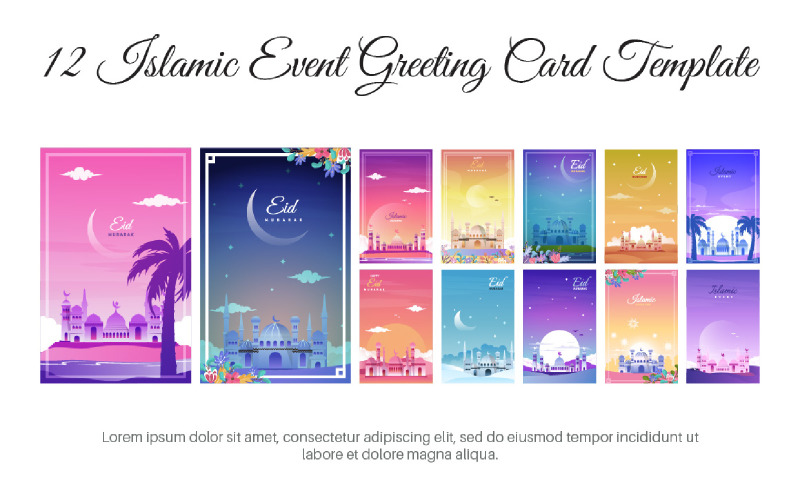 12 Islamic Event Greeting Card Template Illustration