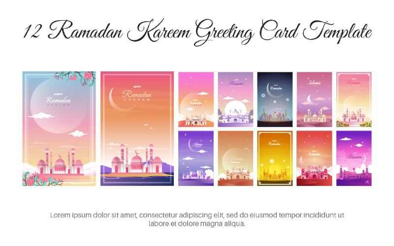 12 Ramadan Kareem Greeting Card Template Illustration