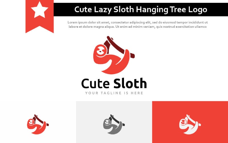 Cute Lazy Sloth Hanging Tree Branch Nature Logo Logo Template