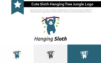 Cute Sloth Hanging Tree Branch Jungle Nature Logo