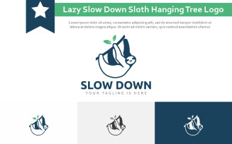 Lazy Slow Down Sloth Hanging Tree Branch Logo