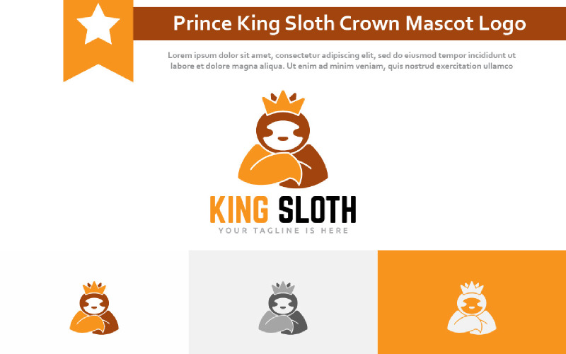 Prince King Sloth Golden Yellow Crown Mascot Logo Logo Template