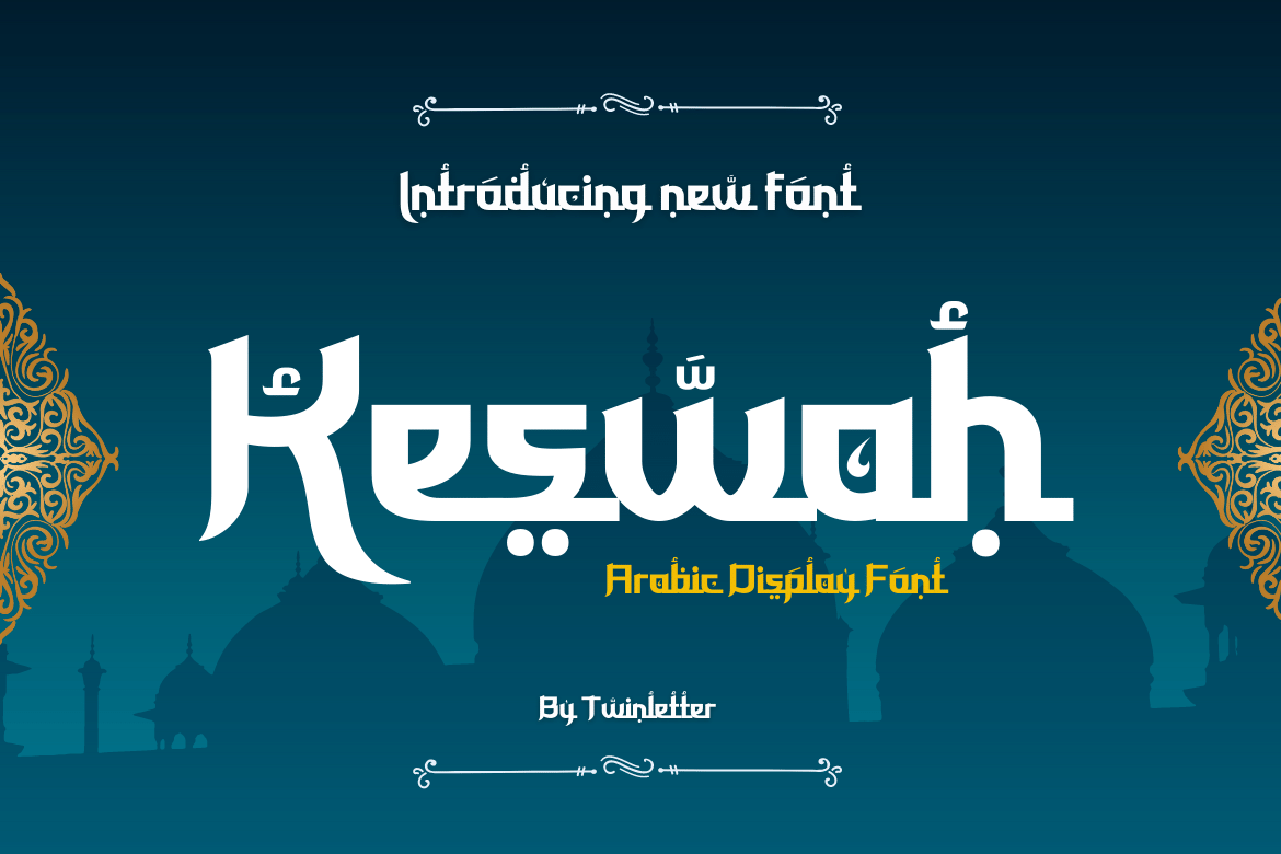 Keswah is a calligraphic display font inspired by the heritage of Middle Eastern typography