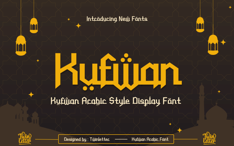 Kufwan Arabic style display font can be used to give your designs a genuine Arabic touch Font