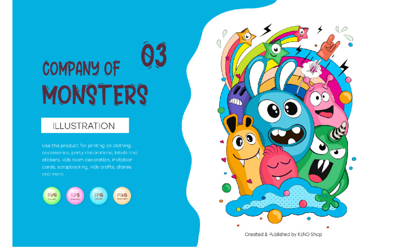 Cheerful company of monsters_03. T-Shirt, PNG, SVG. Vector Graphic