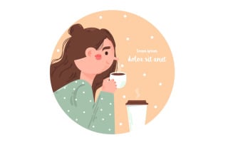 Girl Drinking Coffee Concept Illustration