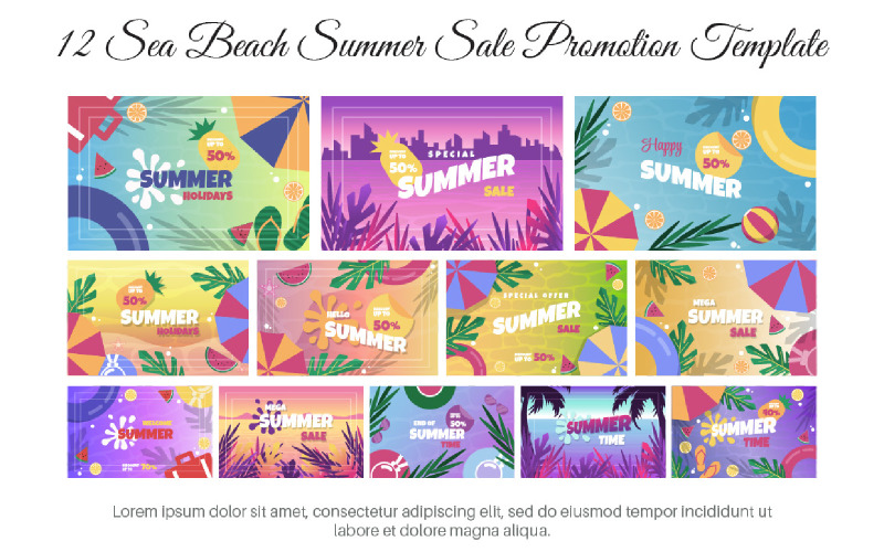 12 Sea Beach Summer Sale Promotion Template Illustration
