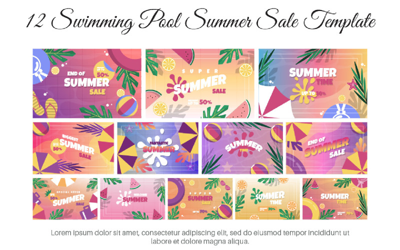 12 Swimming Pool Summer Sale Template Illustration