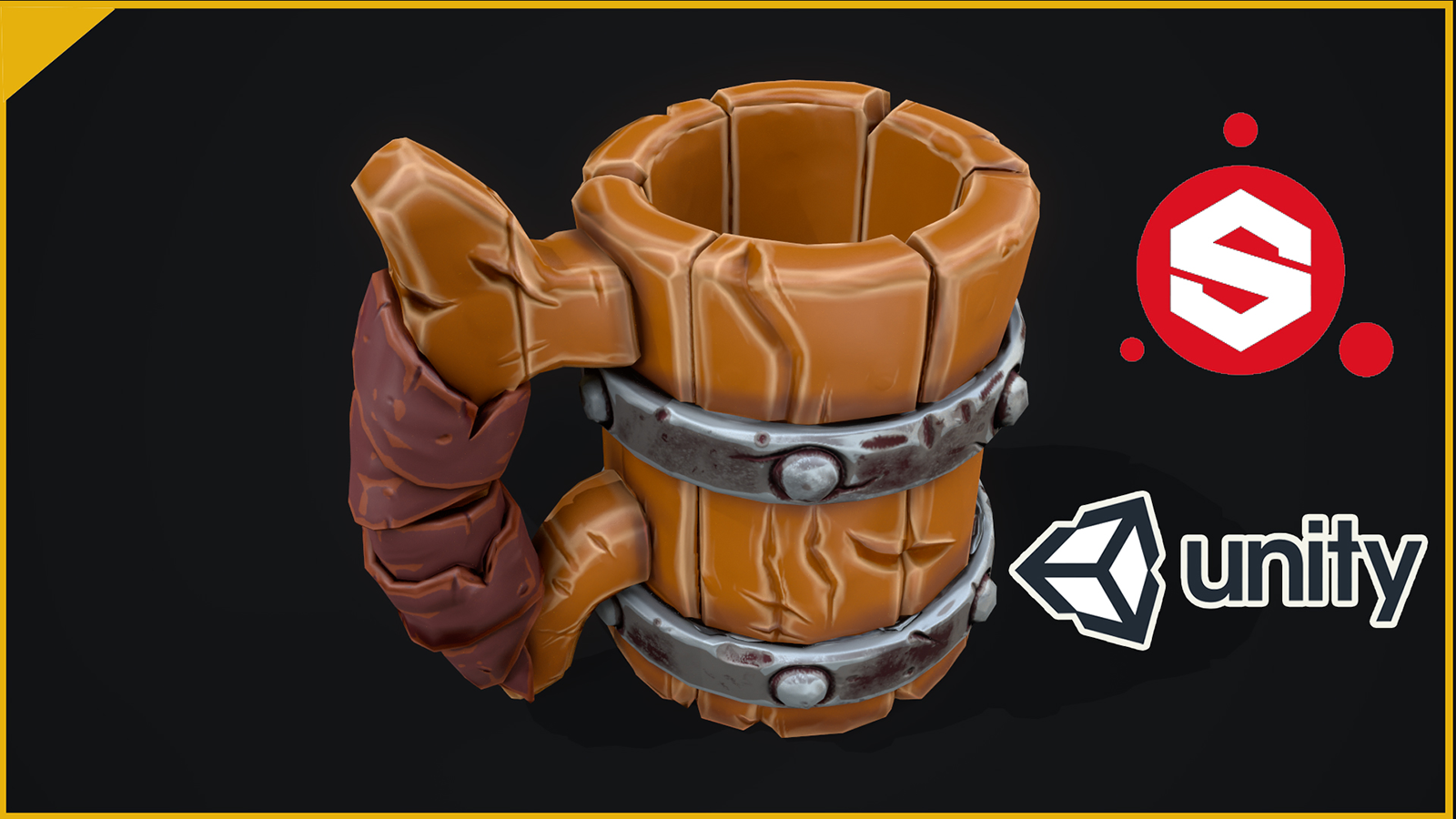 Stylized Wooden Mug Low-poly 3D model