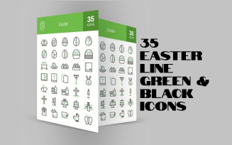 35 Easter Line Green & Black Icons