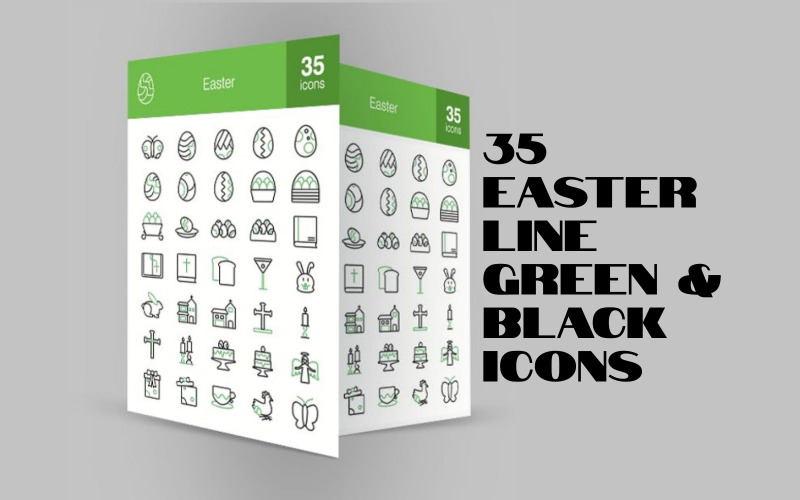 35 Easter Line Green & Black Icons Icon Set