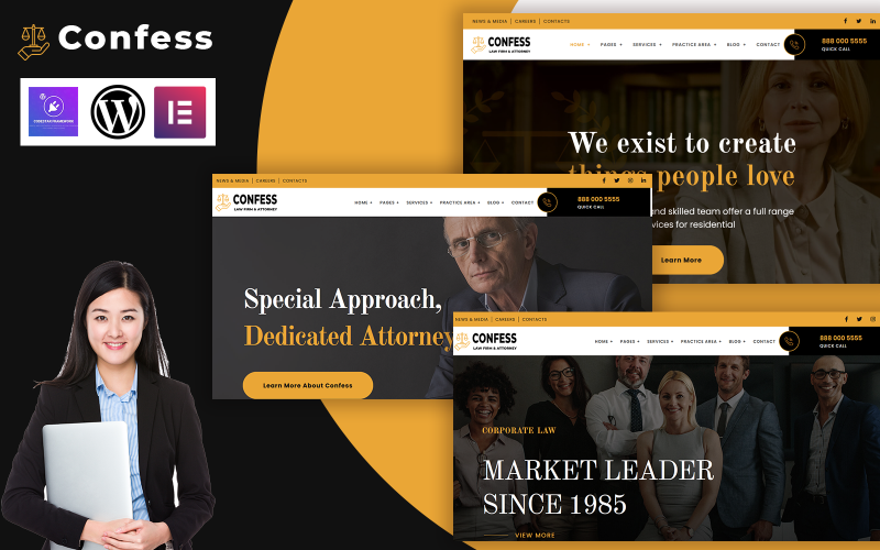 Confess - Lawyer Attorney and Law Firm WordPress Elementor Theme WordPress Theme
