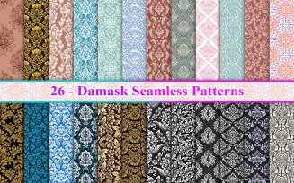 Damask Seamless Patterns, Floral Damask Patterns