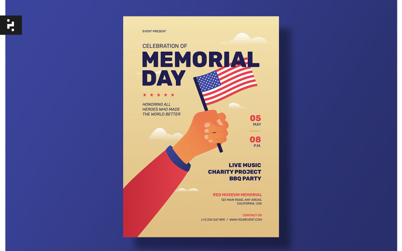 Memorial Day Celebration Flyer Set Template Corporate Identity