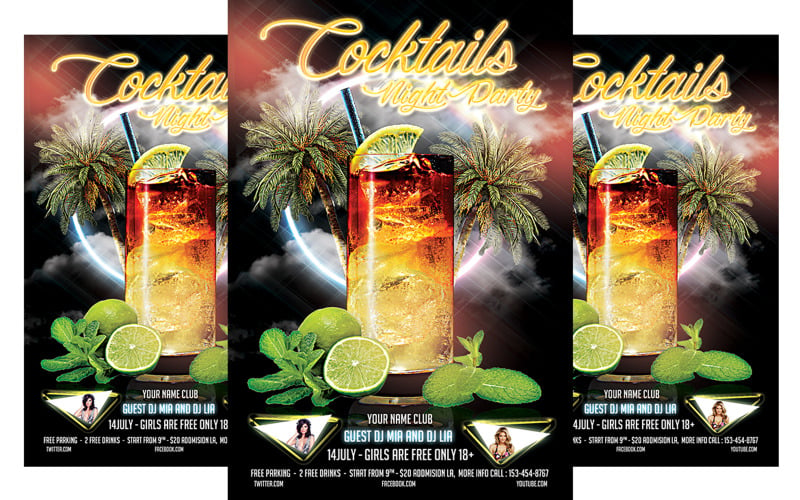 Night Cocktail Party Flyer Template Corporate Identity