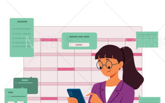 Business Woman Planning Calendar Vector Illustration