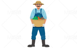 Farmer Holding Basket Vector Illustration
