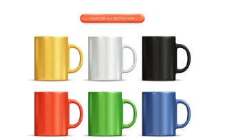 Colorful Mug Realistic 3d Vector Illustration Set