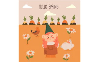 Hello Spring Greeting Illustration