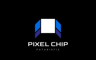 Pixel Chip Flat Design Logo