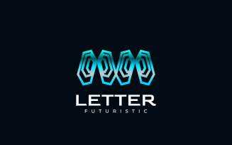 Futuristic Cyan Techno Letter M Logo