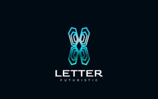 Futuristic Cyan Techno Letter X Logo