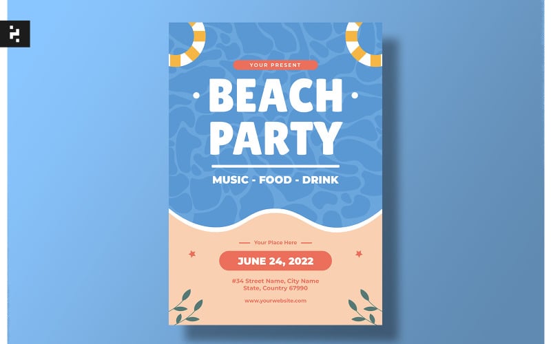 Illustrative Beach Party Flyer Template Corporate Identity
