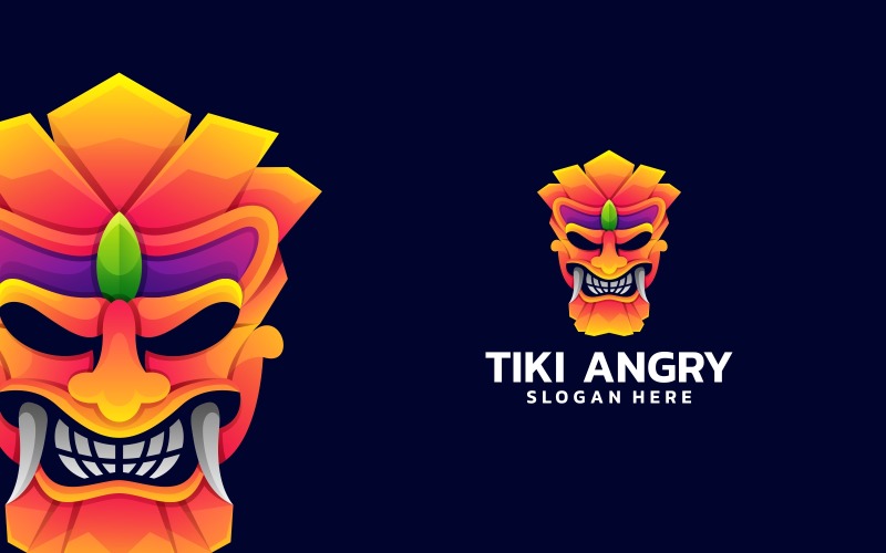 Tiki Mask Angry Gradient Logo Logo Template